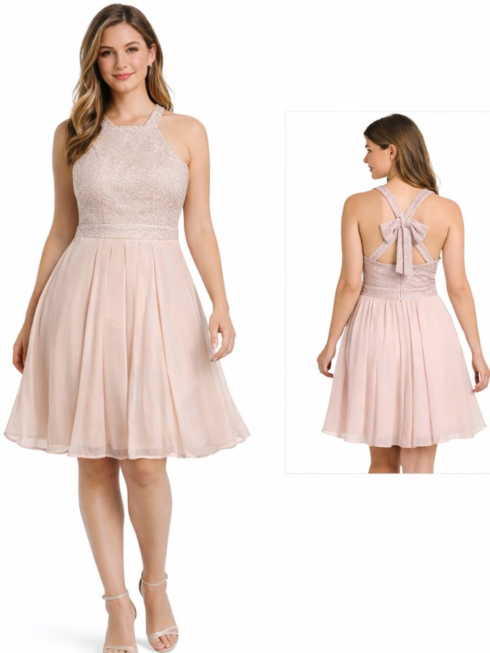 Trixxi Blush Pink Sparkle Bow Back Skater Dress Juniors 13 NWT Coquette